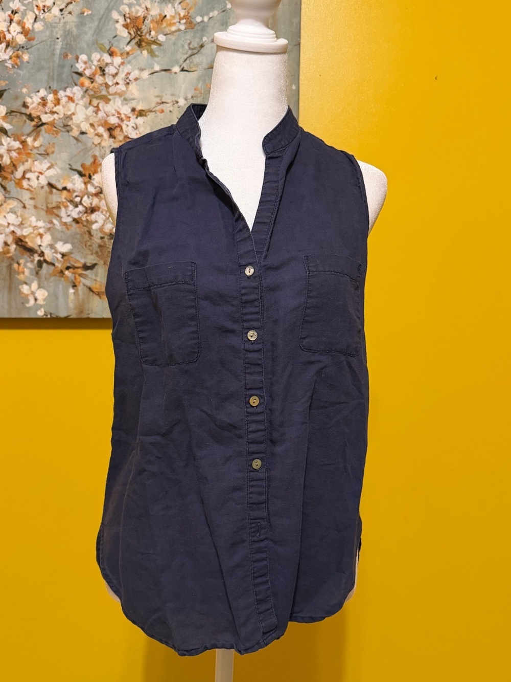 Max Studio Sleeveless Navy Button-Front Shirt